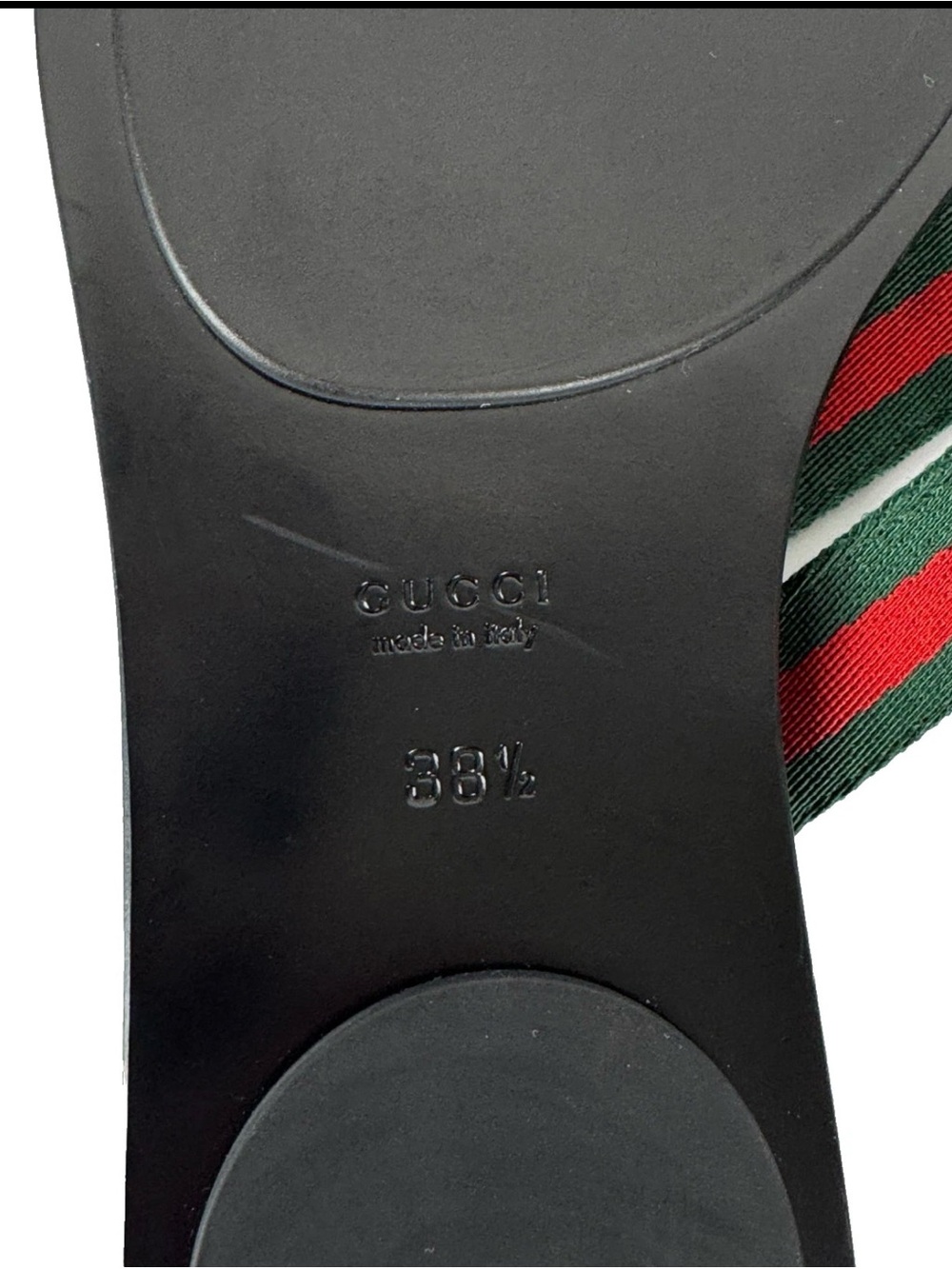 Gucci Black Leather Thong Sandals with Red and Green Web and Gold GG - Picture 11 of 15